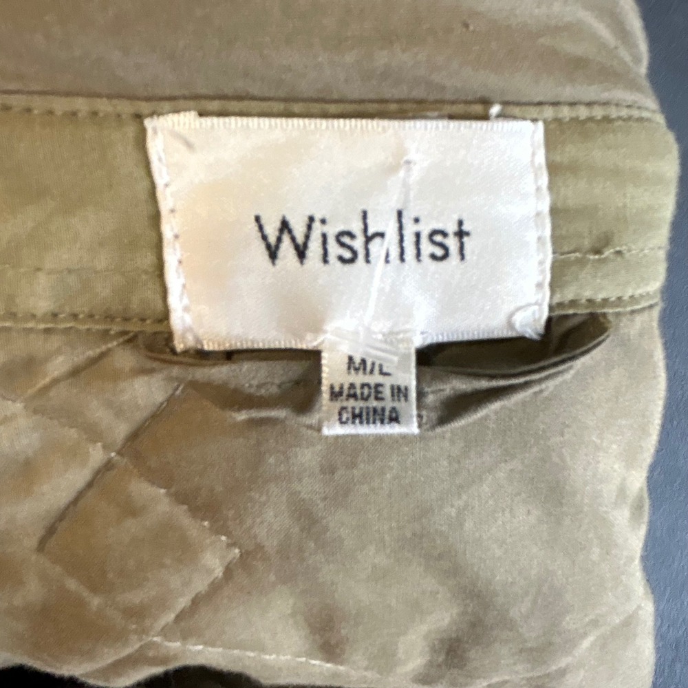 Wishlist Olive Green Quilted Barn Jacket Cargo Pockets M/L Utility Shacket - Picture 11 of 13